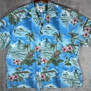 Vintage Hawaiian Shirt Made in Hawaii Scenic Aloha Print Blue XL